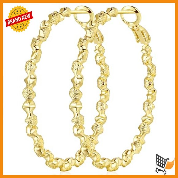Large 40mm Twisted Hoop Earrings 14K Gold Plated Women\'s Jewelry
